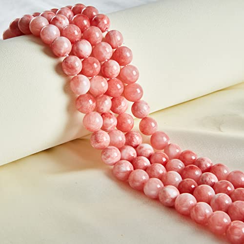 60pcs 6mm Pink White Jade Beads Natural Gemstone Beads Round Loose Beads for Jewelry Making - color: Pink White Jade, size: 6mm