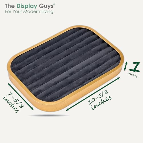 TheDisplayGuys - Aluminum Jewelry Organizer Display Tray - Faux Suede Insert - 9 Ring Holder Rows - Gold/Grey - color: Grey Suede, size: Jewelry Rows - 9, style: Aluminum - Gold