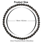BONNY BOXX Natural Genuine Gemstone Faceted Round Beads Bracelets, 3mm Adjustable Stretchy Tiny Faceted Black Tourmaline Bracelet, Healing Crystal Reiki Chakra Dainty Jewelry Fashion Gifts - color: Black Obsidian