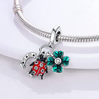 MULA 925 Sterling Silver Charms for Bracelets and Necklaces Lipstick and Bag Dangle Pendants Tower Camera Beads Jewelry Charms for Women - color: Green Four-leaf Clover and Ladybug Charm
