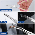 Mini Long Reach Needle Nose Pliers, 7 Inches Straight/Bent Small Long Nose Pliers with Comfort Handle for Wire Wrapping, Electronic Repair, Jewelry Making - color: Bent Long Needle Nose Pliers - Pink