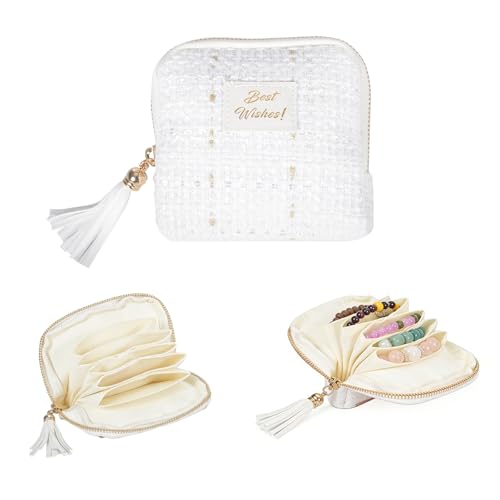 Travel Jewelry Case Small with Tassel Zipper, Soft Velvet Travel Jewelry Organizer Pouch for Necklaces, Rings and Earrings, Portable Multi Layer Jewelry Bags, Anti Tangle Storage - color: silvery white