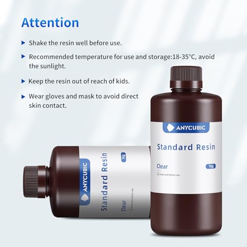 ANYCUBIC 3D Printer Resin Bundle, 405nm SLA UV-Curing Resin with High Precision and Quick Curing & Excellent Fluidity for LCD 3D Printing (4Packs*1kg Clear, 4kg in Total) - color: Clear, size: 4kg