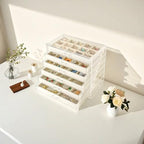 Watpot Acrylic Jewelry Box with 6 Drawers, Clear Earring Storage Organizer Display Case for Women Girls, Beige - color: Beige 6 Layers