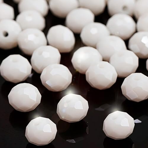 1040pcs 4/6/8mm Glass Beads White, Faceted Crystal Loose Rondelle Beads for Jewelry Making Bracelets Necklaces Suncatchers Plants Succulent DIY Crafts - color: White
