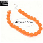 Chunky Acrylic Resin Beaded Necklace for Women Colorful Large Round Choker Adjustable Stack Acrylic Beads Necklace Resin Summer Party Jewelry - style: Orange