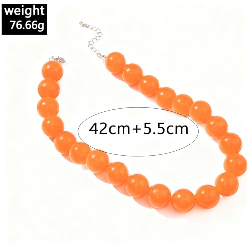 Chunky Acrylic Resin Beaded Necklace for Women Colorful Large Round Choker Adjustable Stack Acrylic Beads Necklace Resin Summer Party Jewelry - style: Orange