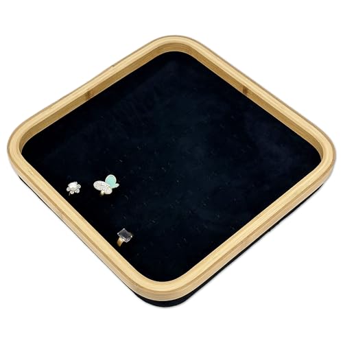 TheDisplayGuys - Bamboo Jewelry Organizer Display Tray - Faux Suede Insert - 104 Ring Holder Slots - Black - color: Black Suede, size: Ring Slots - 104, style: Bamboo