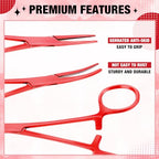 BBTO Hemostat Curved and Straight Hemostat Forceps Piercing Pliers Forceps, Stainless Steel Straight and Curved Pliers, Fishing Tweezer(Red,2 Pcs) - color: Red