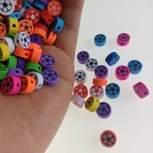 100pcs Football Polymer Clay Spacer Beads for Women Jewelry Making DIY Bracelet Necklace Hair Clip Accessories (Football) - color: Football