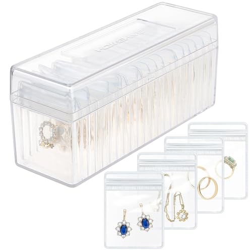 HOMEHIVE Acrylic Jewelry Box Organizer, Clear Jewelry Organizer and Storage with 20 Portable Anti Tarnish Jewelry bags, Travel Jewelry Case for Earrings/Rings/Necklaces Gifts for Women Girls, Clear - color: Clear