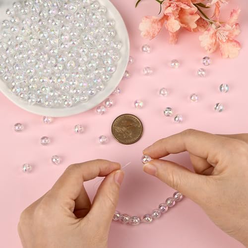 1 Box 400PCS 8MM Transparent Acrylic Round Beads with Holes Smooth AB Color Plated Iridescent Clear Loose Spacer Bead Bulk for Jewelry Making Bracelet Necklace Christmas DIY Craft Supply - color: Clear Ab, size: 8mm 400pcs