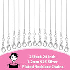 PAXCOO 25 Pack Chains for Jewelry Making, Necklace Chains Bulk Silver Plated Snake Chains for Necklace Jewelry Making, 1.2 mm - size: 24 Inches