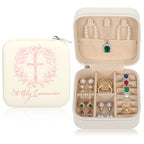 First Communion Travel Jewelry Box, Small Zippered Jewelry Case with Soft Lining, White Square Keepsake Box for Rings Earrings Necklaces, Religious Keepsake Gift for Baptism or Wedding (1, White) - color: White