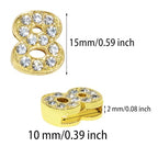 Shapenty 10mm Full Rhinestone 0-9 Number Slide Charms Spacer Beads for DIY Craft Bracelet Wristband Necklace Choker Keychain Hair Clip Jewelry Making, 50PCS - color: Gold