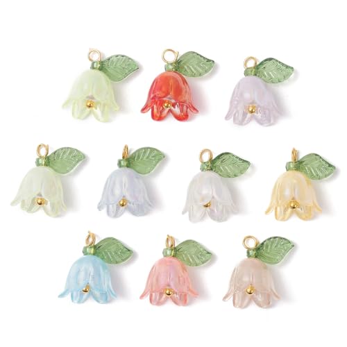 SUNNYCLUE 1 Box 120Pcs 10 Colors Floral Acrylic Charms Lily Flower Charms Bulk Brass Loops Plastic Blossom Spring Colorful Dangle Flowers Pendants for Jewelry Making Supplies DIY Earring Bracelet - style: Flowe 2