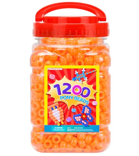 Praisebank Pony Beads, 1200pcs 6x9mm, Wholesale Beads, Bracelets Jewelry Making, Arts & Crafts(Orange) - color: ORANGE, size: Small Size