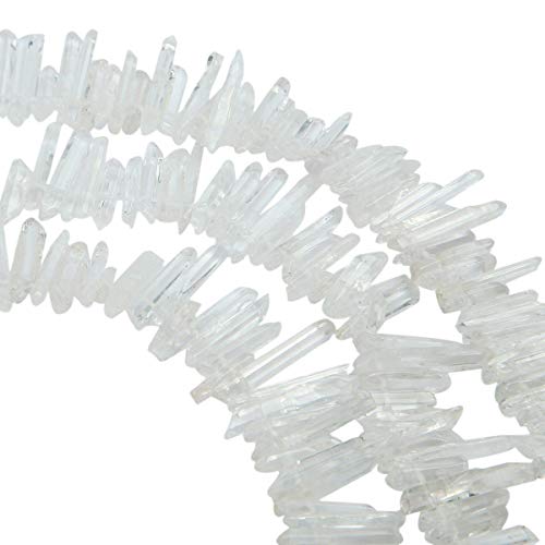 rockcloud Natural Rock Crystal Points Titanium Coated Clear Quartz Sticks Spikes Top Drilled 15 inch Strand - color: #22-Natural Clear Quartz(Small)