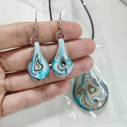 Glass Water Drop Shape Glaze Spiral Dangle Earrings Lampwork Handmade Glass Bead Geometric Earrings for Women Jewelry - color: Set 2