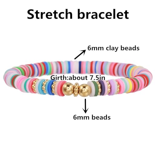 12pcs Friendship Bracelets Beaded Bracelets Heishi Bracelet Cute Bracelets Stack Vinyl Clay Disc Bead Surfer Stretch Summer Beach Bracelets For Women Preppy Bracelets - color: B-2 color