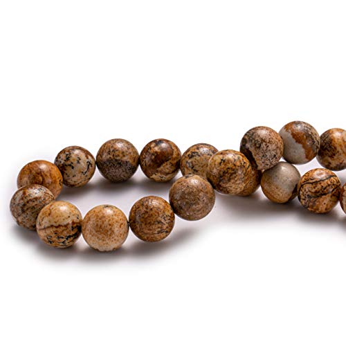 BEADIA Natural Brown Picture Jasper Stone Round Loose Semi Gemstone Beads for Jewelry Making 8MM 44PCS - color: Brown Picture Jasper, size: 8mm