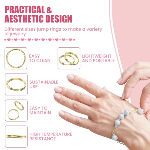 500 Pcs Double Open Jump Rings Kit, Zinc Alloy Mini Round Split Craft Jump Keychains Key Ring with Double Loops Connectors for Jewelry Making, Bracelets, Necklace, DIY (5, 6, 8, 10, 12mm) - color: Gold