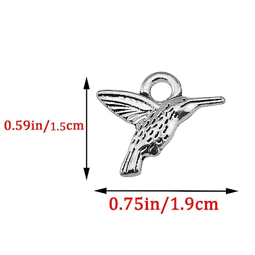 50PCS Small Hummingbird Charms Alloy Mini Hummingbird Charms 3D Animal Alloy Hummingbird Enamel Pendants for Earring Necklace Bracelet Keychain Jewelry Craft Making - color: Antique silver