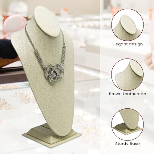 Novel Box Beige Linen Bust Stand Jewelry Necklace Display 8x5x15.5 Inches - Freestanding Travel Necklace Holder Stand - Necklace Mannequin Organizer Stands - Necklace Displays X-Large - color: Beige Linen, size: X-Large