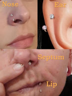 QWALIT Piercing Taper Threadless Insertion Tool - Titanium Labret Pin 16g, 18g, 20g - color: 31- tool + horseshoe ring 18g -silver