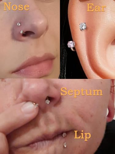 QWALIT Piercing Taper Threadless Insertion Tool - Titanium Labret Pin 16g, 18g, 20g - color: 32- tool + horseshoe ring 18g -gold