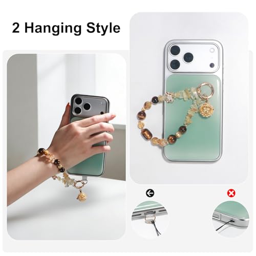 TEAMOLA Natural Stone Phone Charm, Handmade Crystal Cellphone Chain for Universal, Beaded Healing Anti Theft Phone Wrist Strap with Tether Tab, Citrine & Tiger's Eye & Aromatic Ball Pendant - color: Gold & Yellow & Black