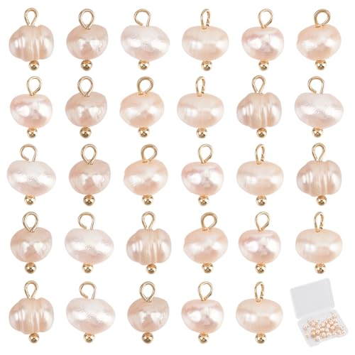 SUNNYCLUE 1 Box 30Pcs Pearl Connector Beads Pearl Charms Pink Natural Cultured Freshwater Bulk Small Pearls Links Connectors Charm for DIY Earrings Bracelets Necklaces Hairpin Jewelry Crafts Making - color: Gold, Pink, size: 12mm