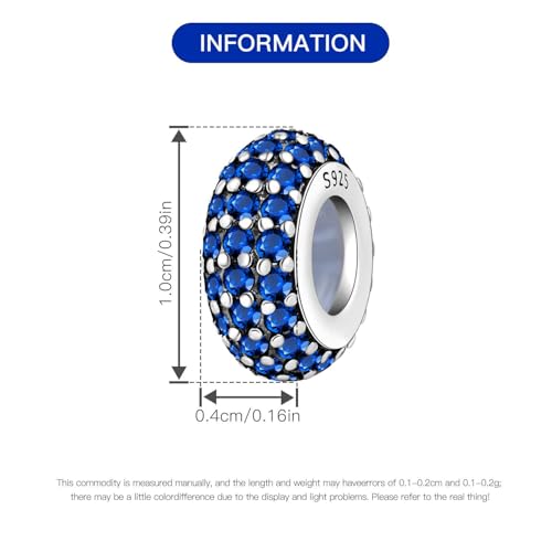 Spacer Stopper Beads for Bracelets & Necklaces, 925 Sterling Silver Beads | Smooth & Pave Cubic Zirconia (White, Blue, 18K Gold Plated) | Anti-Slide Separator Charms S925 Women Jewelry - color: 2Pcs Blue CZ Spacer