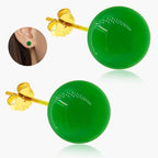 Jade Green Stud Earrings, Natural Round Beaded Agate Emerald Garnet Obsidian Gemstone Ear Studs Ball Jade Jewelry Gift, Green 8mm - color: green-6mm