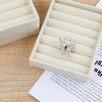 3Pcs Small Jewelry Tray Set Velvet Rings Organizers Ring Earrings Display Tray Stackable Jewelry Drawers Storage Insert Holder for Women Beige