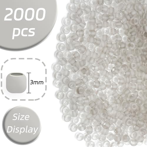 3mm Frosted Glass Beads Bulk, 2000 Pcs Jewelry Making Beads for Friendship Bracelet, Pendants, Key Chains, Necklaces, Hairpins (Gray) - color: Gray, size: 3mm