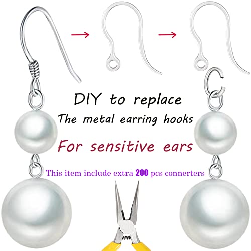 60pcs Safety Non-Allergenic Plastic Earring Hooks Ear Wire Anti Allergy Hooks Earring Findings DIY Jewelry Making for Sensitive Ears (Clear60pcs+Connector200pcs) - color: Clear Hook 60pcs + Connector 200pcs