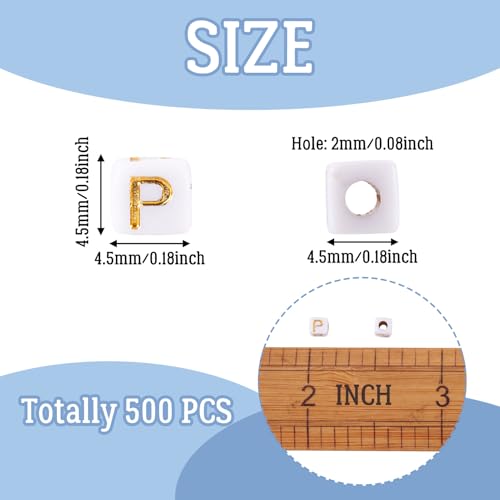 FASHEWELRY 500Pcs White Golden Letter Beads 4.5mm Square Alphabet Beads Acrylic Cube Letter P Beads for Friendship Bracelet Necklace Keychains Jewelry Making - color: Letter P