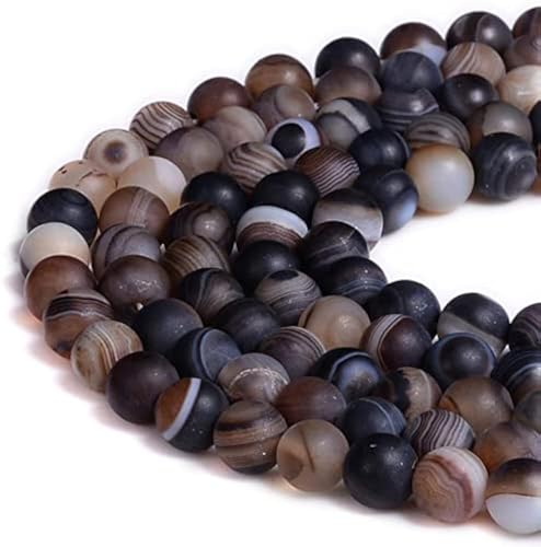 8mm Brown Stripe Agate Matte Round Natural Gematone Loose Beads for Jewelry Making DIY 1 Strand 15" - color: Matte Brown Stripe Agate, size: 8mm