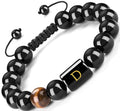 FRG Initials Bracelets for Men Letter Link Handmade Natural Black Onyx Tiger Eye Stone Beads Braided Rope Meaningful Bracelet - style: Braided rope-D