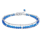 Peridot Stand Silver Gold Bracelets, Handmade Birthstone Stack Bracelet Crystal Gemstones Bead Chain Gift for Women, 8" - color: Silver-12-Sea Blue Spinel
