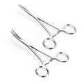 GEMQUEEN Piercing Curved and Straight Forceps for Changing Jewelry - 316L Surgical Stainless Steel Pliers Tool Set Locking Tweezers Clamps for Removal Earrings Lip Nose Rings 2 PCS - color: Silver