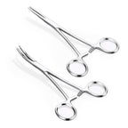 GEMQUEEN Piercing Curved and Straight Forceps for Changing Jewelry - 316L Surgical Stainless Steel Pliers Tool Set Locking Tweezers Clamps for Removal Earrings Lip Nose Rings 2 PCS - color: Silver