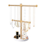 bodkar 2 Tier Gold Jewelry Display Holder, Necklace and Bracelet Hanging Organizer, Metal Tower Stand for Bangles, Necklaces, Rings, Earrings and Watch - color: 2 tier Gold