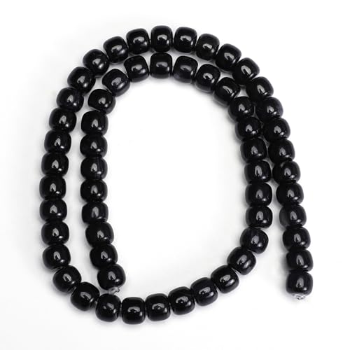 BEADIA Natural Black Onyx Flat Cut Round Drum Stone 8mmx7mm Loose Semi Gemstone Beads for Jewelry Making 38cm - color: Black Onyx