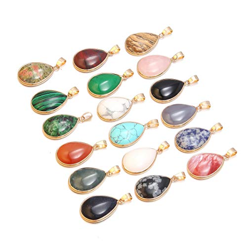 QSLLER 6pcs Natural Stone Pendants,Water Drop Shape Natural Semi-precious Stone Pendants Charms for DIY Jewelry Making Necklace Bracelet