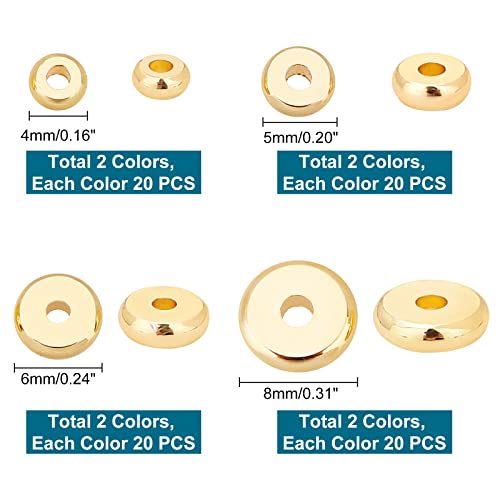 PH PandaHall 160pcs Brass Flat Round Beads, 14k Gold Heishi Spacers, 4/5/6/8mm, for Jewelry Making, DIY Necklace Bracelet Accessories - size: 4/5/6/8mm