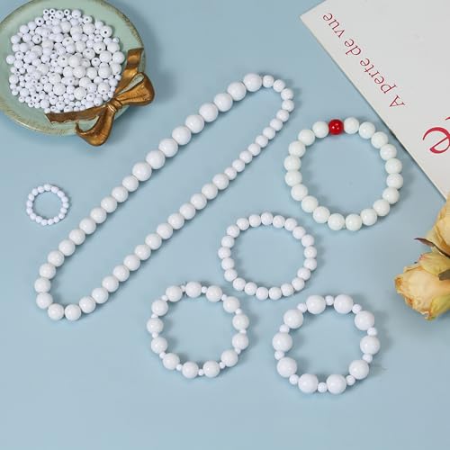 1200Pcs White Beads, Acrylic Pony Beads, 4/6/8/10/12mm Round White Bead for Bracelets, Spacer Pearl Beades, Craft Bead for Bracelet Necklace Jewelry Making - color: white
