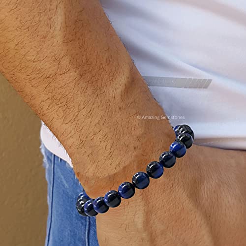Amazing Gemstone Blue Tiger Eye Star Bracelet for Women Men's Gifts - Protection Healing Crystal Bracelet - 8mm Gemstone Beaded Adjustable Bracelet Pulseras Para Hombres Mujer Stocking Stuffers - color: Blue Tiger Eye (Star)