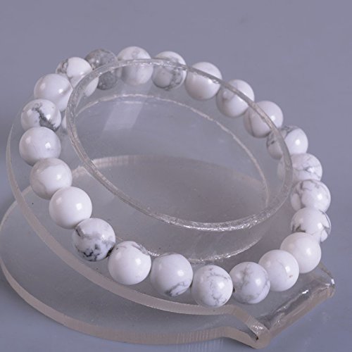 Justinstones Gem Semi Precious Gemstone 8mm Round Beads Stretch Bracelet 7 Inch Unisex - color: White Howlite